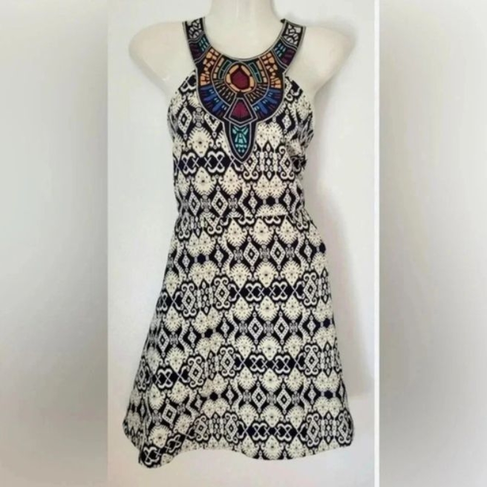 Flying Tomato Aztec Embroidered Halter Sleeveless Mini Dress Size S Bohemian